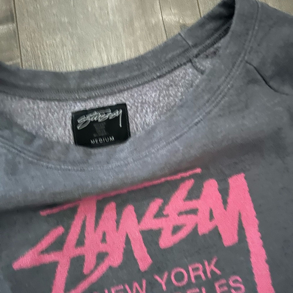 Stussy Gray and Pink Sweatshirt